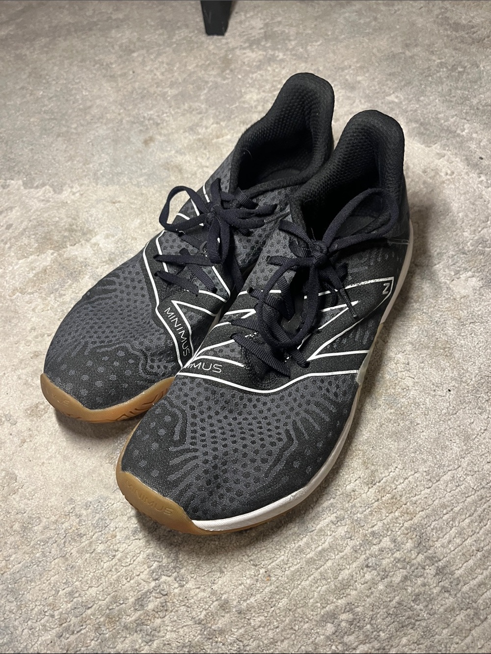 New Balance Minimus Black Athletic Training Shoes with Gum Outsole